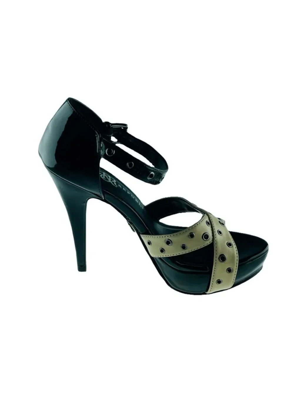 ROCK & REPUBLIC Black & Beige High Heel Studded Sandals Womens Size 8